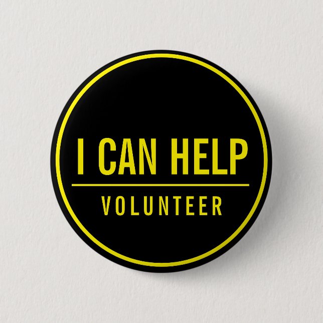 I Can Help Volunteer Black Yellow Button (Front)