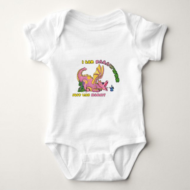 I can RAWR, Just Like Mommy cute baby dragon girl Bodysuit (Front)