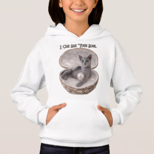 I Can See Your Soul Funny Russian Blue Cat Design Hoodie