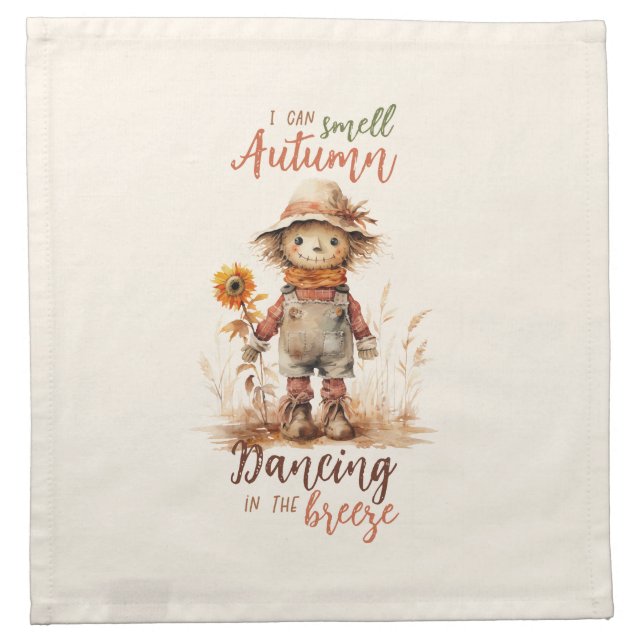 I Can Smell Autumn – Rustic Scarecrow & Sunflower Cloth Napkin (Front)