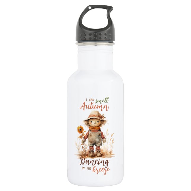 I Can Smell Autumn – Rustic Scarecrow & Sunflower Stainless Steel Water Bottle (Front)