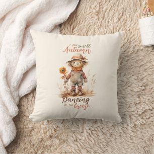 I Can Smell Autumn – Rustic Scarecrow & Sunflower Throw Pillow