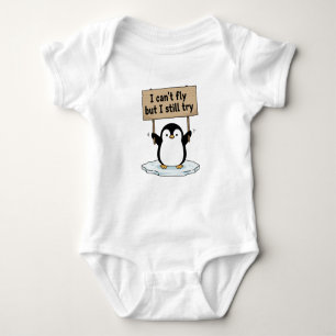 “I can’t fly but I still try” cute penguin Baby Bodysuit