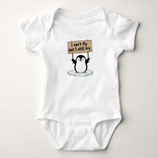 “I can’t fly but I still try” cute penguin Baby Bodysuit