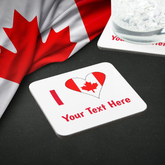 I (Canadian Flag Heart) Your Red Text Beverage Coaster
