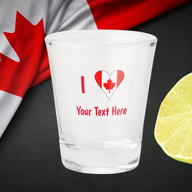 I (Canadian Flag Heart) Your Text Red Shot Glass (Creator Uploaded)