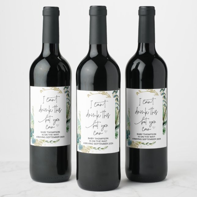 I Can't Drink This You Can Pregnancy Announcement  Wine Label (Bottles)