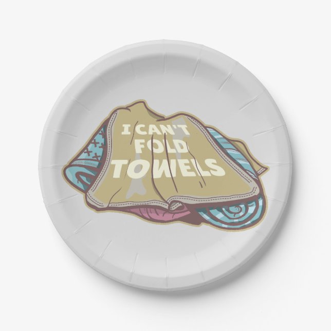I can't fold towels funny laundry day paper plates (Front)