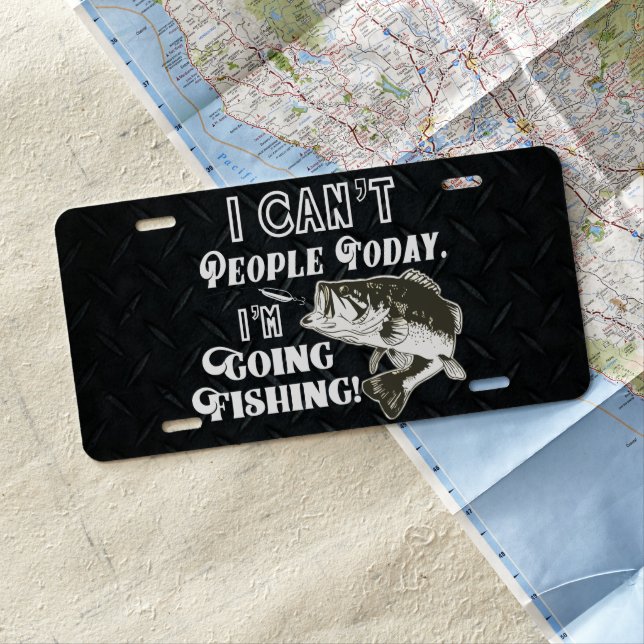 I Can't People Funny Bass Fishing Black License Plate (In Situ)