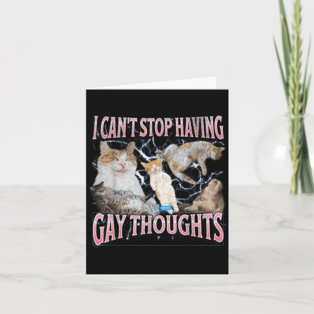 I Can't Stop Having Gay Thoughts Funny Cat Meme Bo Card (Front)