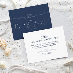 I Can't Tie The Knot Without You Navy Rope & Heart Invitation Postcard