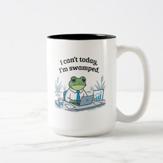 I Can't Today I'm Swamped Funny Frog Office Humor Two-Tone Coffee Mug