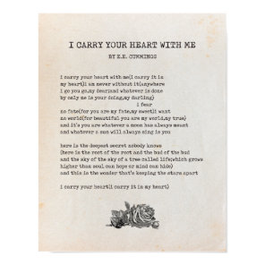 I Carry Your Heart Poem - EE Cummings Poster