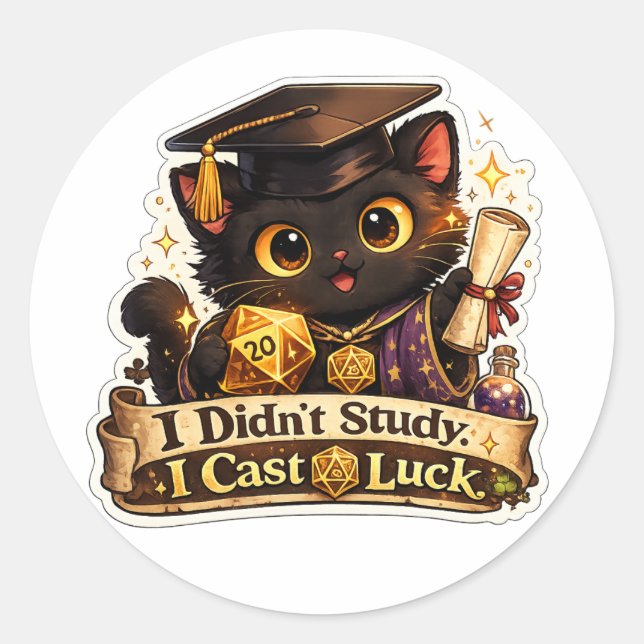 I Cast Luck Graduation Cat Sticker (Front)