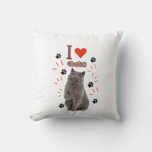 I ❤️ Cats – Cute Cat & Paw Print Design Throw Pillow