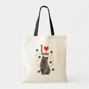 I ❤️ Cats – Cute Cat & Paw Print Design Tote Bag