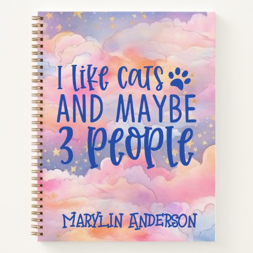I â CATS  MAYBE 3 PEOPLE PASTEL SKY CUSTOM NAME NOTEBOOK