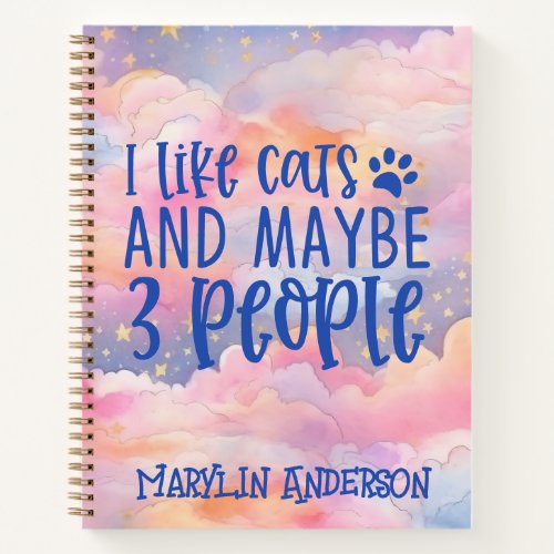 I  CATS  MAYBE 3 PEOPLE PASTEL SKY CUSTOM NAME NOTEBOOK