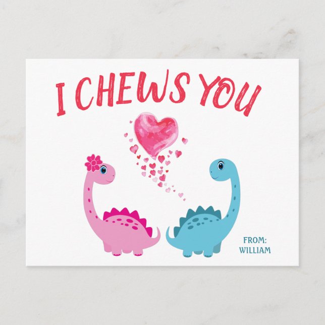 I Chews You! Classroom Valentine Holiday Postcard (Front)