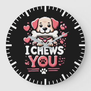 I Chews You - Dog Pun Valentine's Day Large Clock