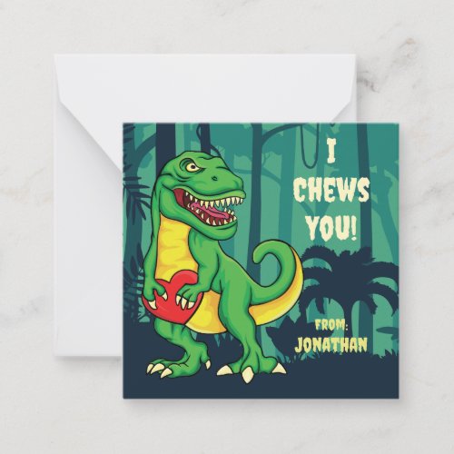 I Chews You T_Rex Classroom Valentine Day Holiday  Note Card
