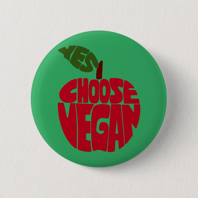 I Choose Vegan - Apple Typography  Button (Front)
