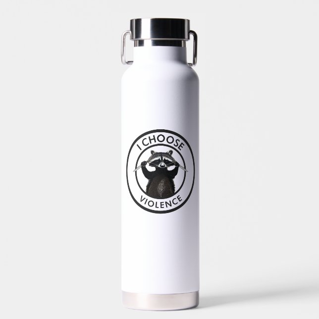 I Choose Violence Funny Raccoon Water Bottle (Front)