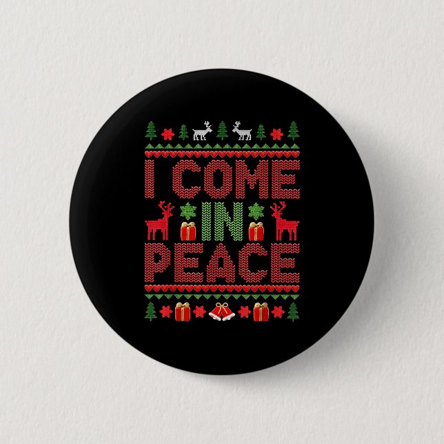 I Come In Peace Couple Matching Ugly Christmas Swe Button (Front)