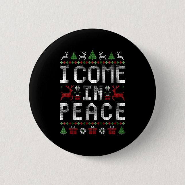I Come In Peace Couple Matching Ugly Christmas Swe Button (Front)