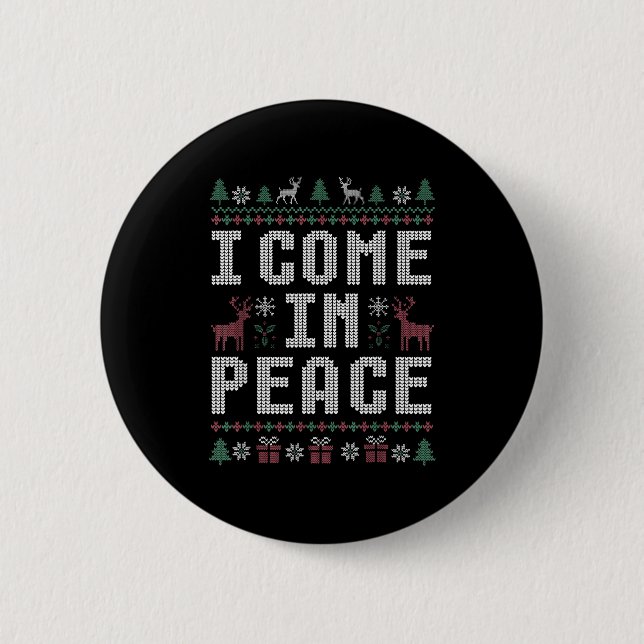 I Come In Peace Couple Matching Ugly Christmas Swe Button (Front)