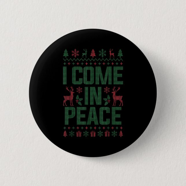 I Come In Peace Couple Matching Ugly Christmas Swe Button (Front)