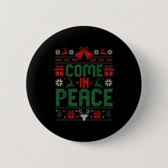 I Come In Peace Couple Matching Ugly Christmas Swe Button (Front)