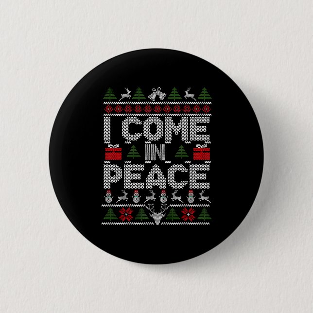 I Come In Peace Couple Matching Ugly Christmas Swe Button (Front)
