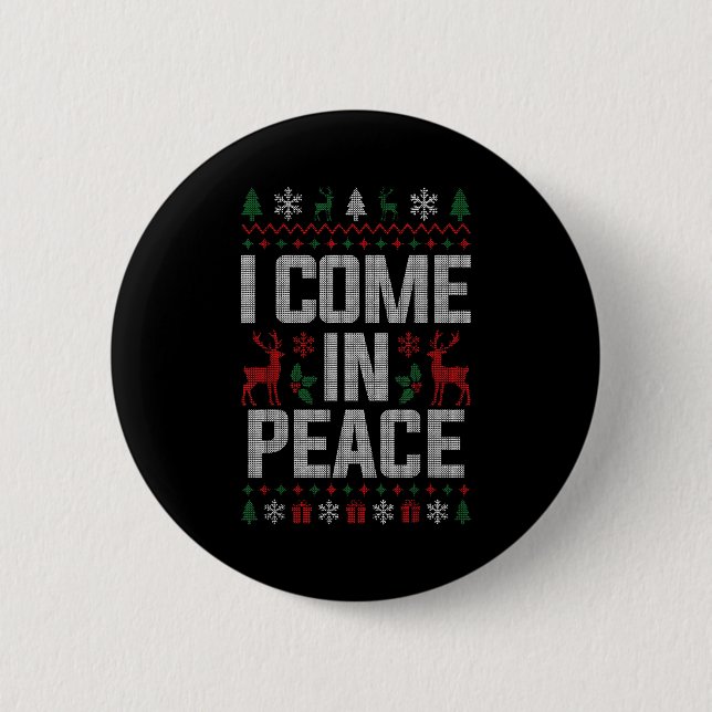 I Come In Peace Couple Matching Ugly Christmas Swe Button (Front)