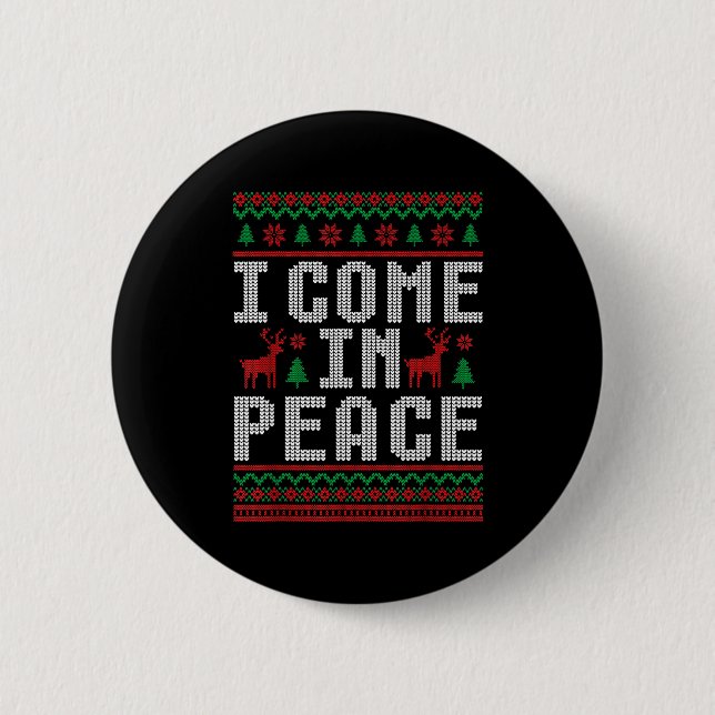 I Come In Peace Couple Matching Ugly Christmas Swe Button (Front)