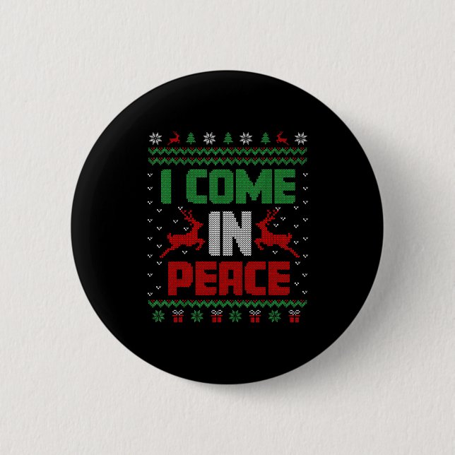 I Come In Peace Couple Matching Ugly Christmas Swe Button (Front)