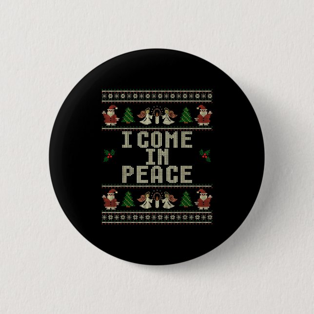 I Come In Peace Couple Matching Ugly Christmas Swe Button (Front)