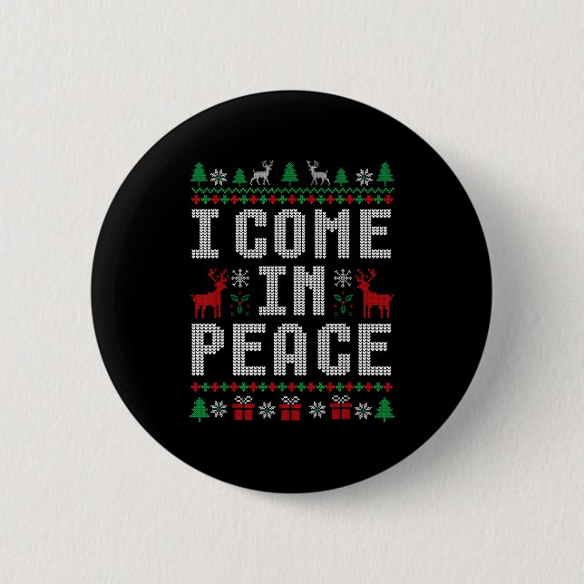 I Come In Peace Couple Matching Ugly Christmas Swe Button (Front)