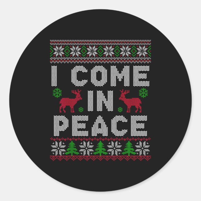 I Come In Peace Couple Matching Ugly Christmas Swe Classic Round Sticker (Front)