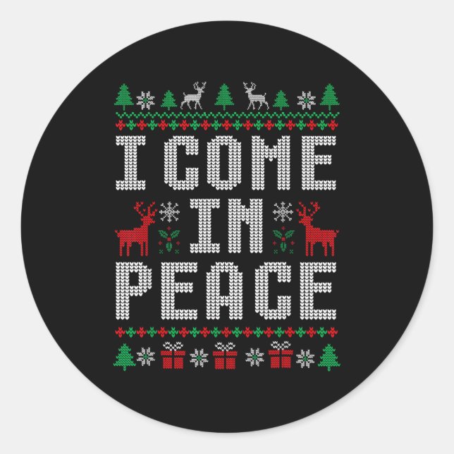 I Come In Peace Couple Matching Ugly Christmas Swe Classic Round Sticker (Front)