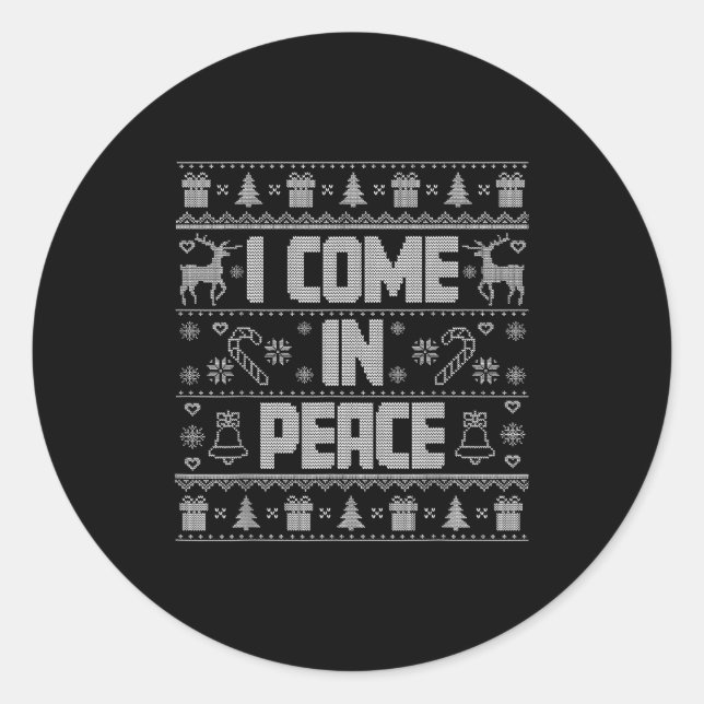 I Come In Peace Couple Matching Ugly Christmas Swe Classic Round Sticker (Front)