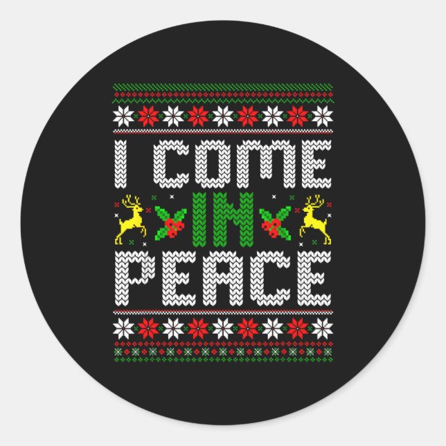 I Come In Peace Couple Matching Ugly Christmas Swe Classic Round Sticker (Front)