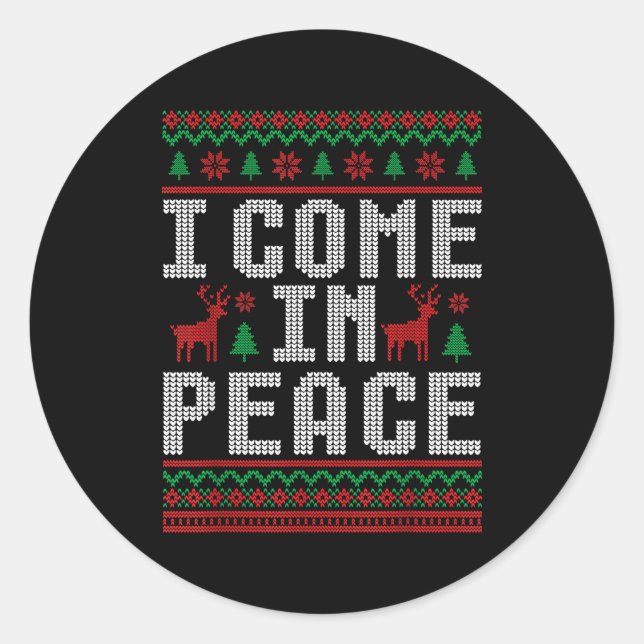 I Come In Peace Couple Matching Ugly Christmas Swe Classic Round Sticker (Front)