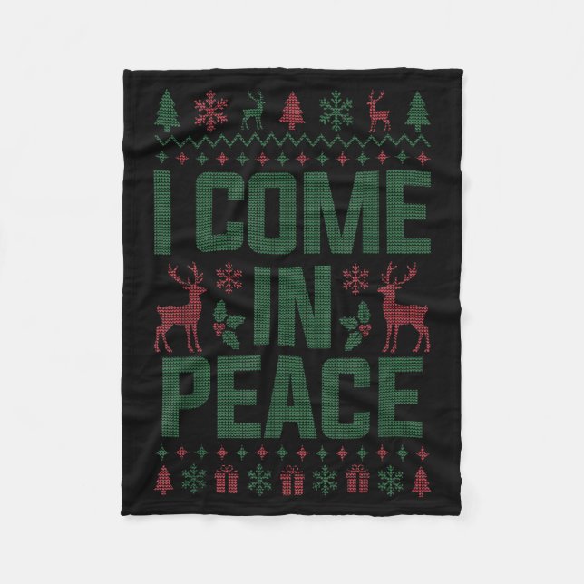 I Come In Peace Couple Matching Ugly Christmas Swe Fleece Blanket (Front)