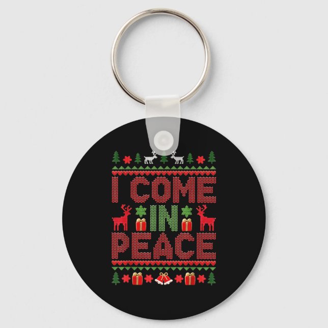 I Come In Peace Couple Matching Ugly Christmas Swe Keychain (Front)