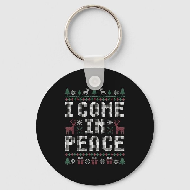 I Come In Peace Couple Matching Ugly Christmas Swe Keychain (Front)