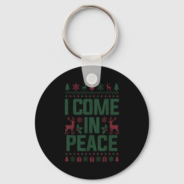 I Come In Peace Couple Matching Ugly Christmas Swe Keychain (Front)