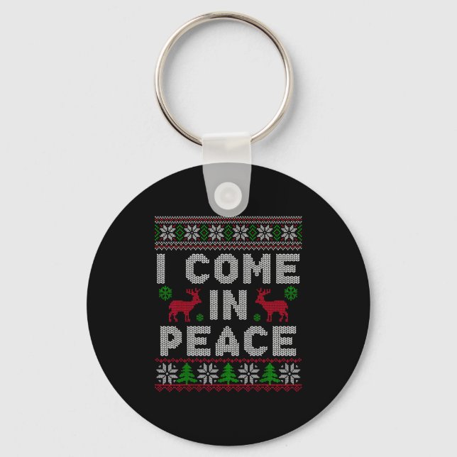 I Come In Peace Couple Matching Ugly Christmas Swe Keychain (Front)