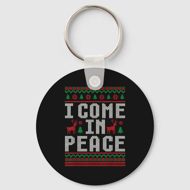 I Come In Peace Couple Matching Ugly Christmas Swe Keychain (Front)