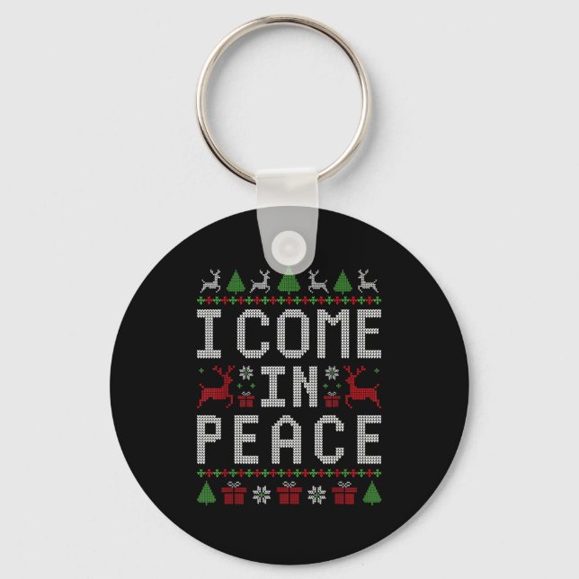 I Come In Peace Couple Matching Ugly Christmas Swe Keychain (Front)